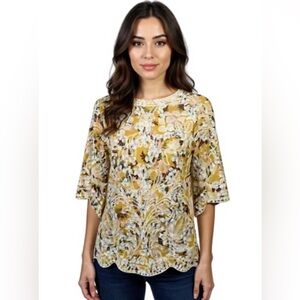 (B-69)‎ 3/4 sleeves womens top solitaite size M yellow color